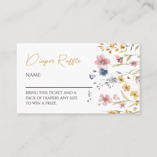 Tarjeta De Recepción Boho Wildflower Baby Shower Diaper Raffle (Anverso)