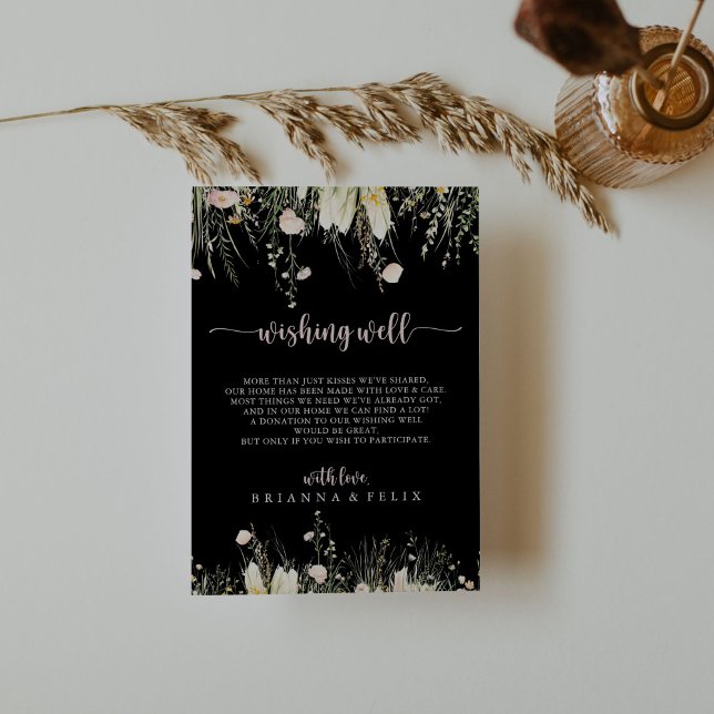 Tarjeta De Recepción Boho Wildflower Boda negro deseando lo mejor (Subido por el creador)