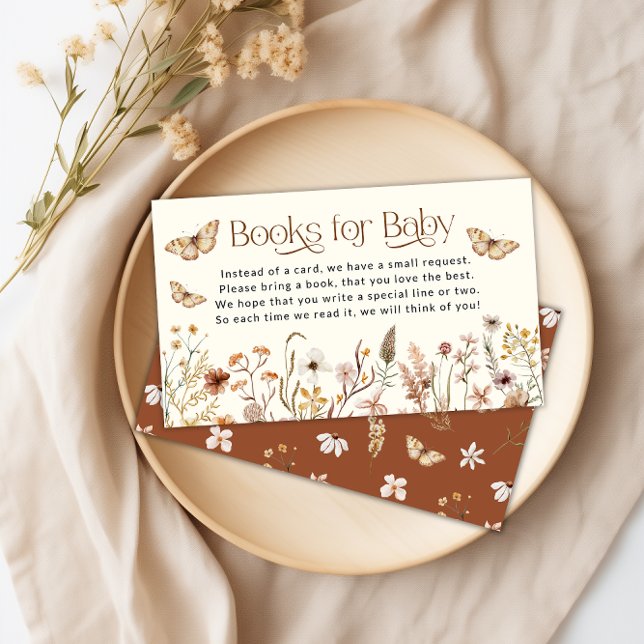 Tarjeta De Recepción Boho Wildflower Books bajo petición de bebé (Boho Wildflower Books for Baby Request Enclosure Card)