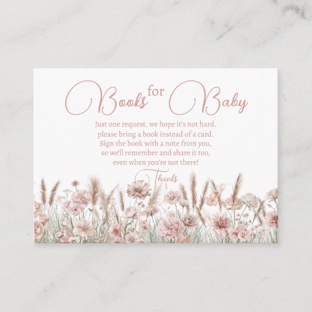Tarjeta De Recepción Boho Wildflower Books for Baby Card | Neutral Baby (Anverso)
