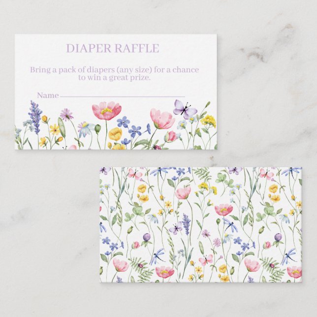 Tarjeta De Recepción Boho Wildflower diaper raffle (Anverso / Reverso)