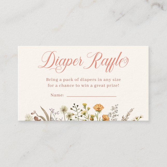 Tarjeta De Recepción Boho Wildflower Diaper Raffle Baby Shower (Anverso)