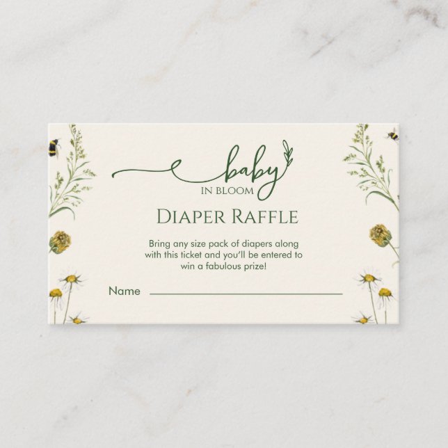 Tarjeta De Recepción Boho Wildflower Diaper Raffle Enclosure Card  (Anverso)