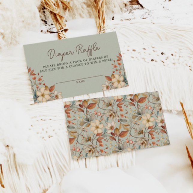 Tarjeta De Recepción Boho Wildflower Floral Sage Green Diaper Raffle (Subido por el creador)