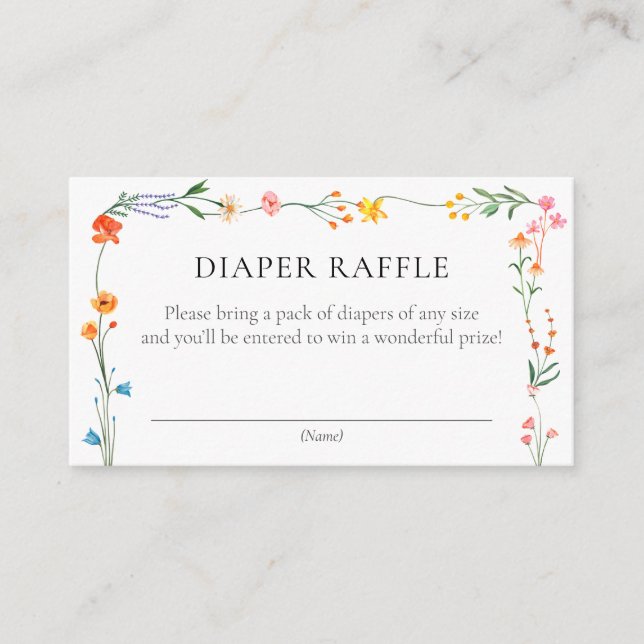 Tarjeta De Recepción Boho Wildflower Garden Baby Shower Diaper Raffle (Anverso)
