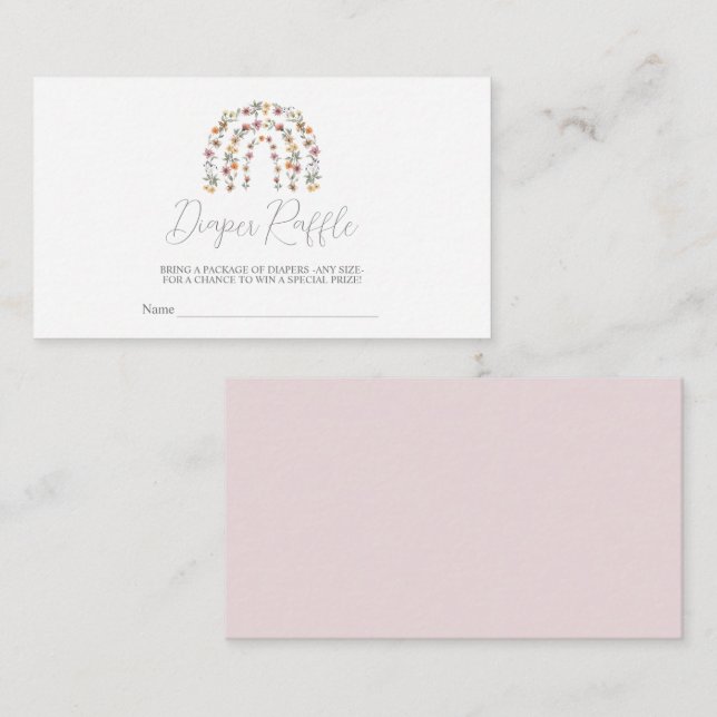 Tarjeta De Recepción Boho Wildflower Rainbow Diaper Raffle Baby Shower (Anverso / Reverso)