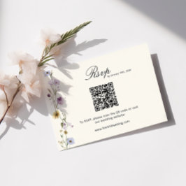 Tarjeta De Recepción Boho Wildflowers Boda de código QR