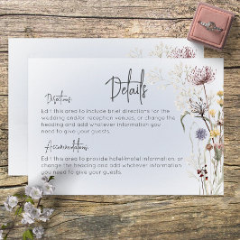 Tarjeta De Recepción Boho Wildflowers Boda de detalles de azul moderno