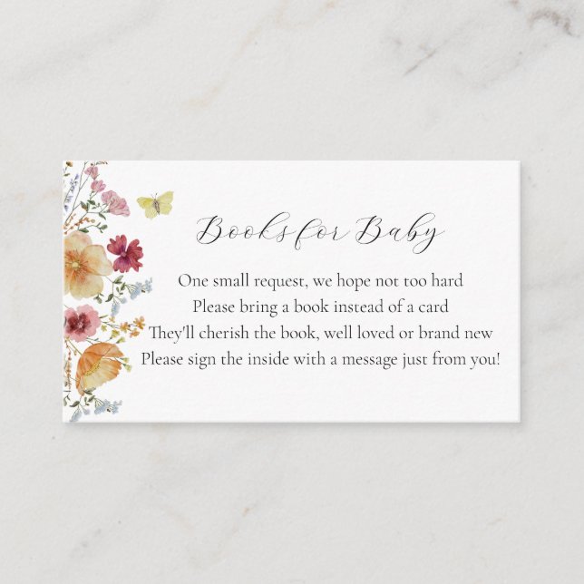 Tarjeta De Recepción Boho Wildflowers Libros para el Bebé (Anverso)