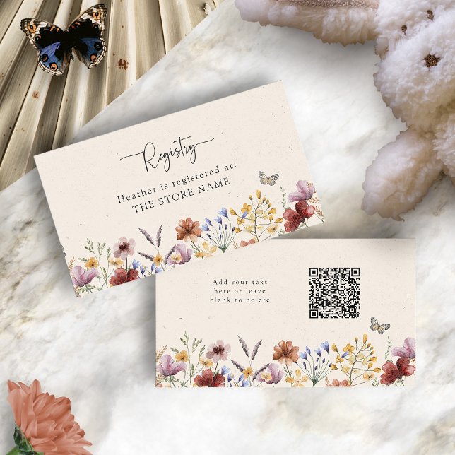 Tarjeta De Recepción Boho Wildflowers Registry Baby Shower (Boho Wildflowers Registry Baby Shower Enclosure Card with QR Code by Painted Paperie
)