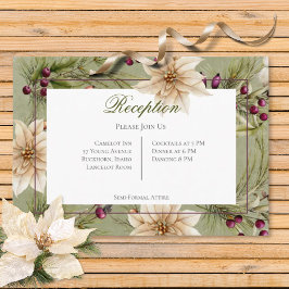 Tarjeta De Recepción Boho Winter Greenery Boughs Sage Green Reception
