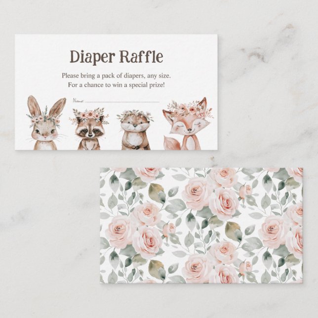 Tarjeta De Recepción Boho Woodland Animals Baby Shower Diaper Raffle (Anverso / Reverso)