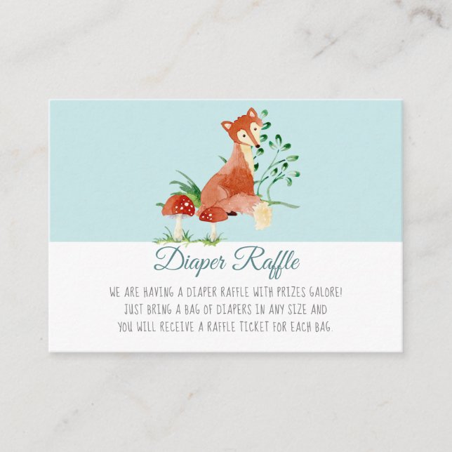 Tarjeta De Recepción Boho Woodland Boy Fox Baby Shower Diaper Raffle (Anverso)