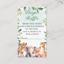 Boho Woodland Greenery Animals Diaper Raffle Card