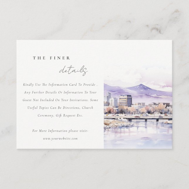 Tarjeta De Recepción Boise, Idaho Watercolor Landscape Wedding Detail (Anverso)