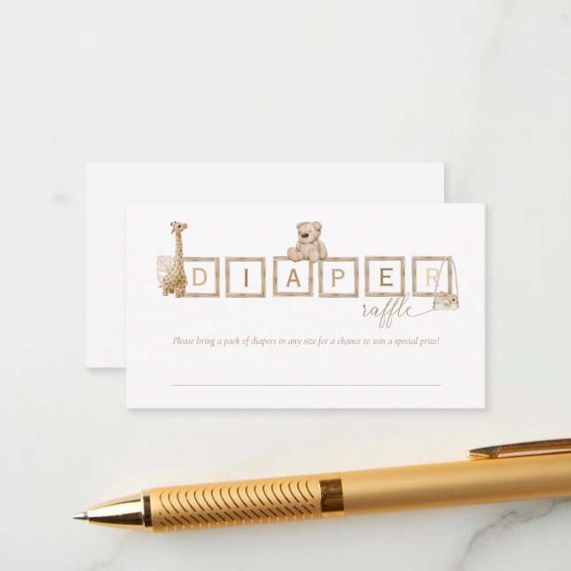 Tarjeta De Recepción Bolas Neutrales De Madera De Boho Diaper Raffle (Anverso/Reverso In Situ)