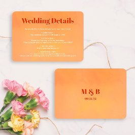 Tarjeta De Recepción Bold Chic Orange Sunset Monogram Wedding Details