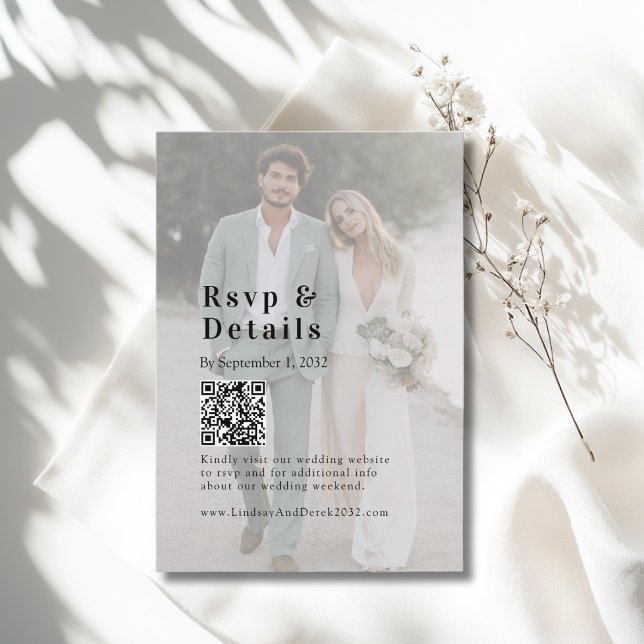 Tarjeta De Recepción Bold Trending Photo Wedding QR Code RSVP Photo (Bold Trending Photo Wedding QR Code RSVP Enclosure Card)