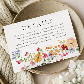 Tarjeta De Recepción Bold Watercolor Wildflowers Wedding Details