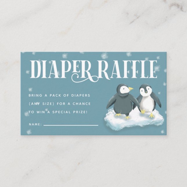 Tarjeta De Recepción Boleto de Baby Shower Diaper Raffle de Blue Pengui (Anverso)