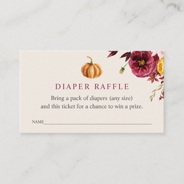 Tarjeta De Recepción Boleto de Baby Shower Diaper Raffle de otoño (Anverso)
