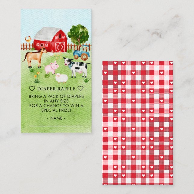 Tarjeta De Recepción Boleto de barnyard Animals Baby Shower Diaper Raff (Anverso / Reverso)