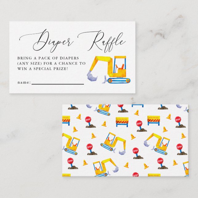 Tarjeta De Recepción Boleto de barrido de pañales Baby Shower de constr (Anverso / Reverso)
