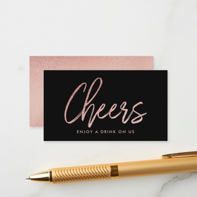 Tarjeta De Recepción Boleto de bebida "Brindis" con lámina de oro rosa  (Anverso/Reverso In Situ)