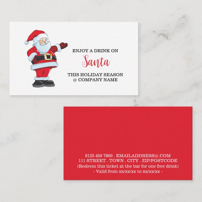 Tarjeta De Recepción Boleto de Bebida - Navidad - Papá Noel (Anverso / Reverso)