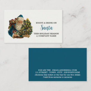 Tarjeta De Recepción Boleto de Bebida - Santa Azul - Fiesta Navideña