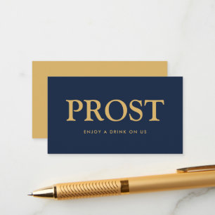 Tarjeta De Recepción Boleto de bebidas gratis con letra negrita "Prost"