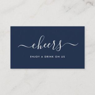 Tarjeta De Recepción Boleto de Bebidas Gratis Simple Script - Azul Mari