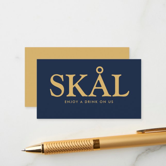 Tarjeta De Recepción Boleto de Bebidas Gratis "Skål" Fuente en Negrita (Anverso/Reverso In Situ)