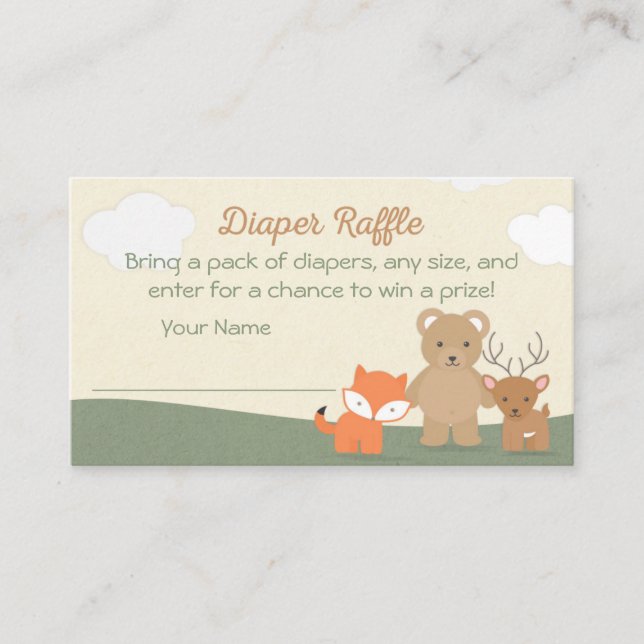 Tarjeta De Recepción Boleto de caramelos Baby Shower Diaper Raffle Anim (Anverso)