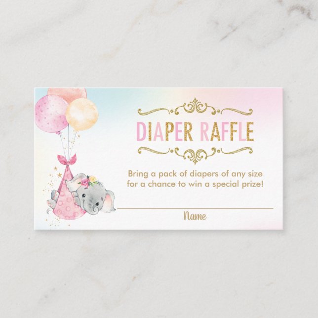 Tarjeta De Recepción Boleto de Elephant Balloons Baby Shower Diaper Raf (Anverso)