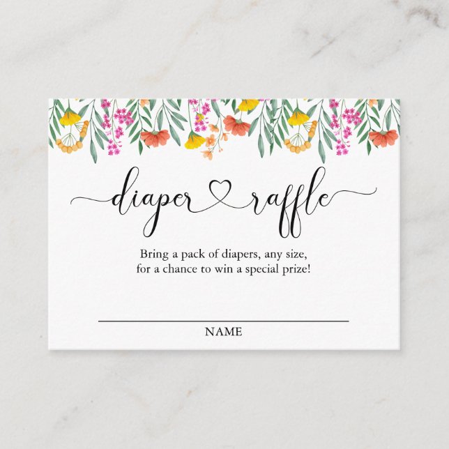 Tarjeta De Recepción Boleto de Flor Silvestre Baby Shower Diaper Raffle (Anverso)