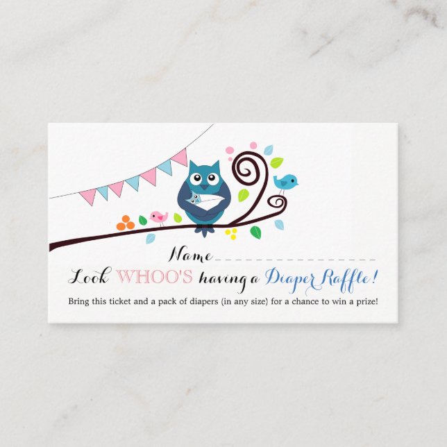 Tarjeta De Recepción Boleto de hembra Baby Shower Diaper Raffle (Anverso)