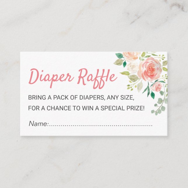 Tarjeta De Recepción Boleto de Moda floral Baby Shower Diaper Raffle (Anverso)