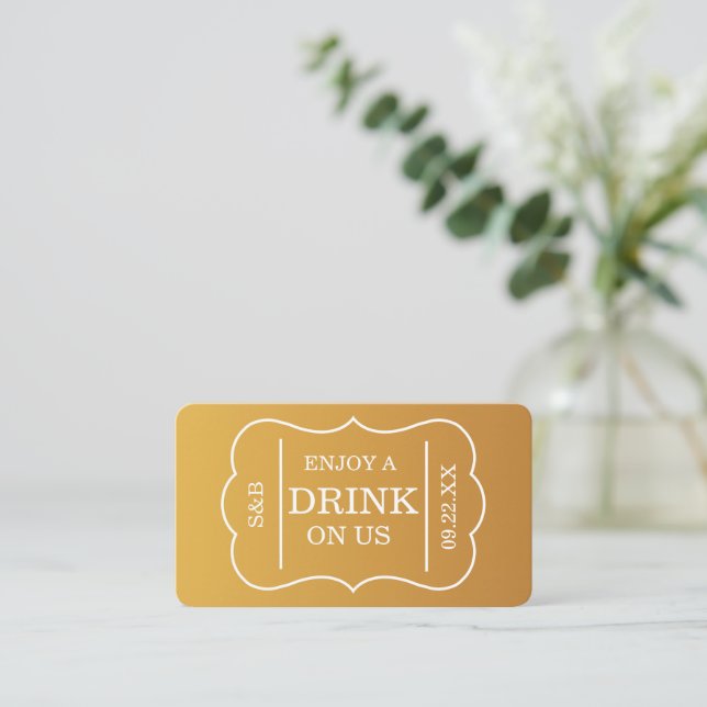 Tarjeta De Recepción Boleto de Oro Estilo "Disfruta una bebida de nuest (Anverso de pie)