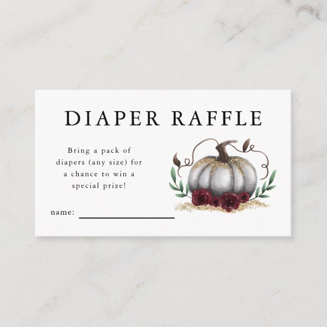 Tarjeta De Recepción Boleto de Raffle Baby Shower de calabaza blanca (Anverso)