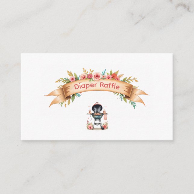 Tarjeta De Recepción Boleto de Raffle Baby Shower Diaper para barbacoa  (Anverso)
