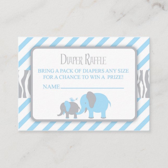 Tarjeta De Recepción Boleto de Raffle con pañal de Elefante Azul y Gris (Anverso)