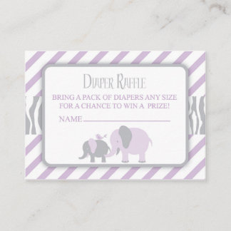Tarjeta De Recepción Boleto de Raffle con pañal de elefante morado y gr
