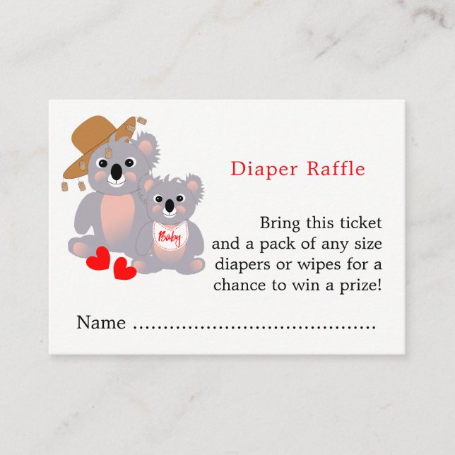 Tarjeta De Recepción Boleto de Raffle Cute Diaper de Koala Baby Shower (Anverso)