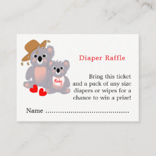 Tarjeta De Recepción Boleto de Raffle Cute Diaper de Koala Baby Shower