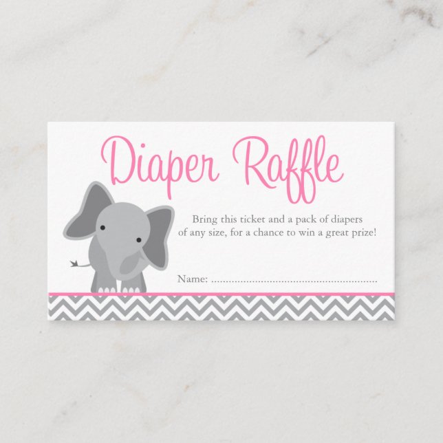 Tarjeta De Recepción Boleto de Raffle de Cute Elephant Chevron Pink Dia (Anverso)