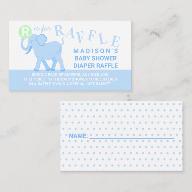 Tarjeta De Recepción Boleto de Raffle de Diaper con Circus Cute de Elef (Anverso / Reverso)