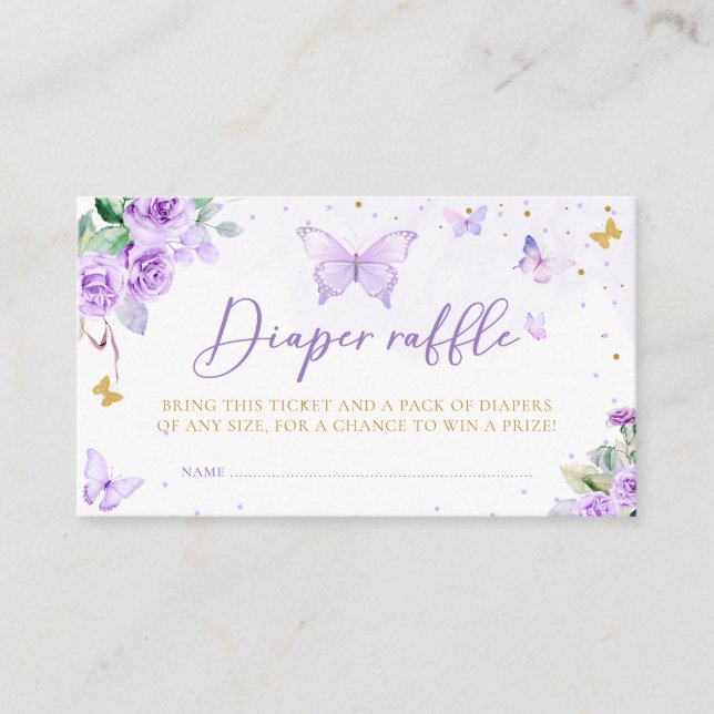 Tarjeta De Recepción Boleto de Raffle de Diaper Floral Purple Gold (Anverso)