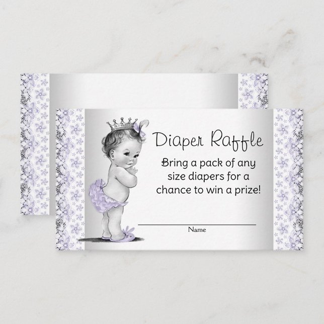 Tarjeta De Recepción Boleto de Raffle de Diaper Gris Púrpura Lavender (Add bring a book text to the blank backside, making it a two for the price of one!)