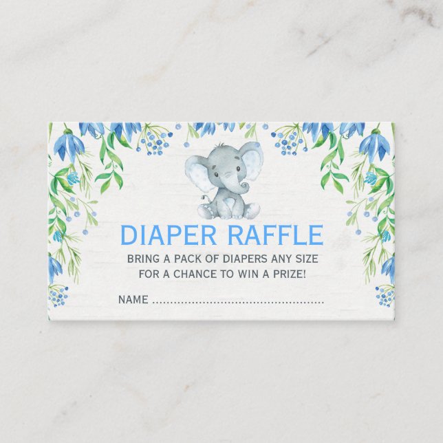 Tarjeta De Recepción Boleto de Raffle de Diaper para Elefante Floral Az (Anverso)